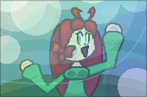 Riley leans up on the viewer's bubble, viewing her new birthday present up-close.