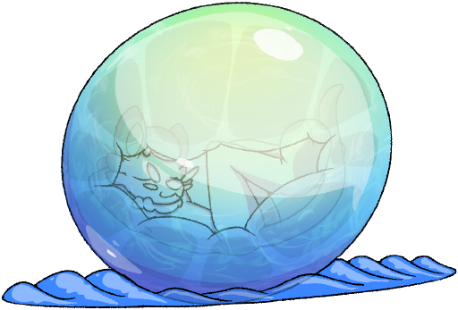 Bubbles relaxing while surfing the water in a wombubble.